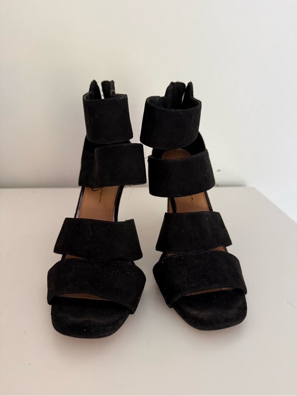 Jessica Simpson Black Suede Multi-Strap Block Heel Sandals